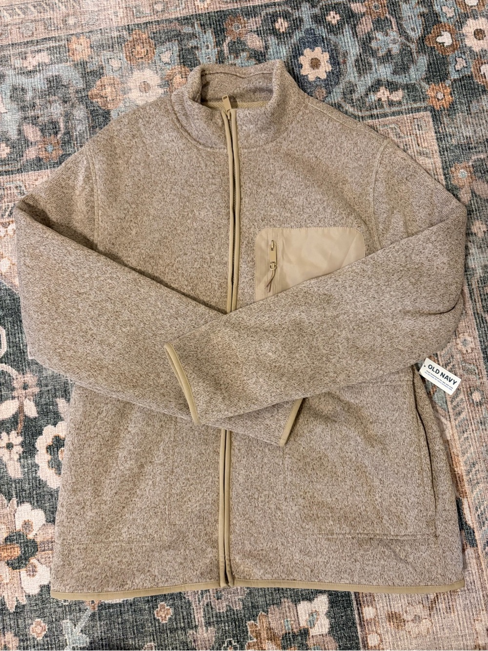 Old Navy Mens Beige Heather Full-Zip Sweater Jacket